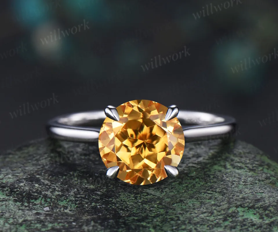 3ct round cut yellow citrine engagement ring hidden halo diamond bridal ring women 14k white gold sold by Willwork Jewelry