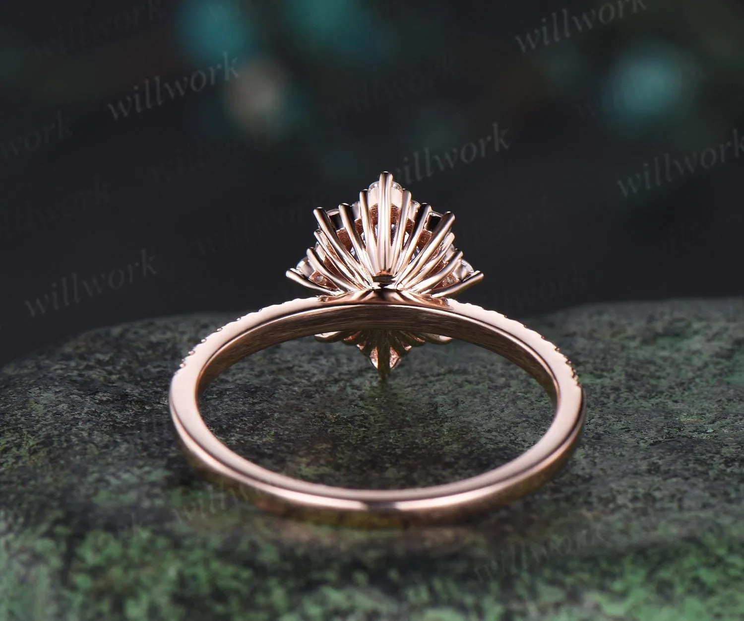 1ct oval cut moissanite ring vintage snowdrift halo engagement ring women rose gold half eternity diamond promise ring her antique jewelry sold by Willwork Jewelry product image thumbnail 4