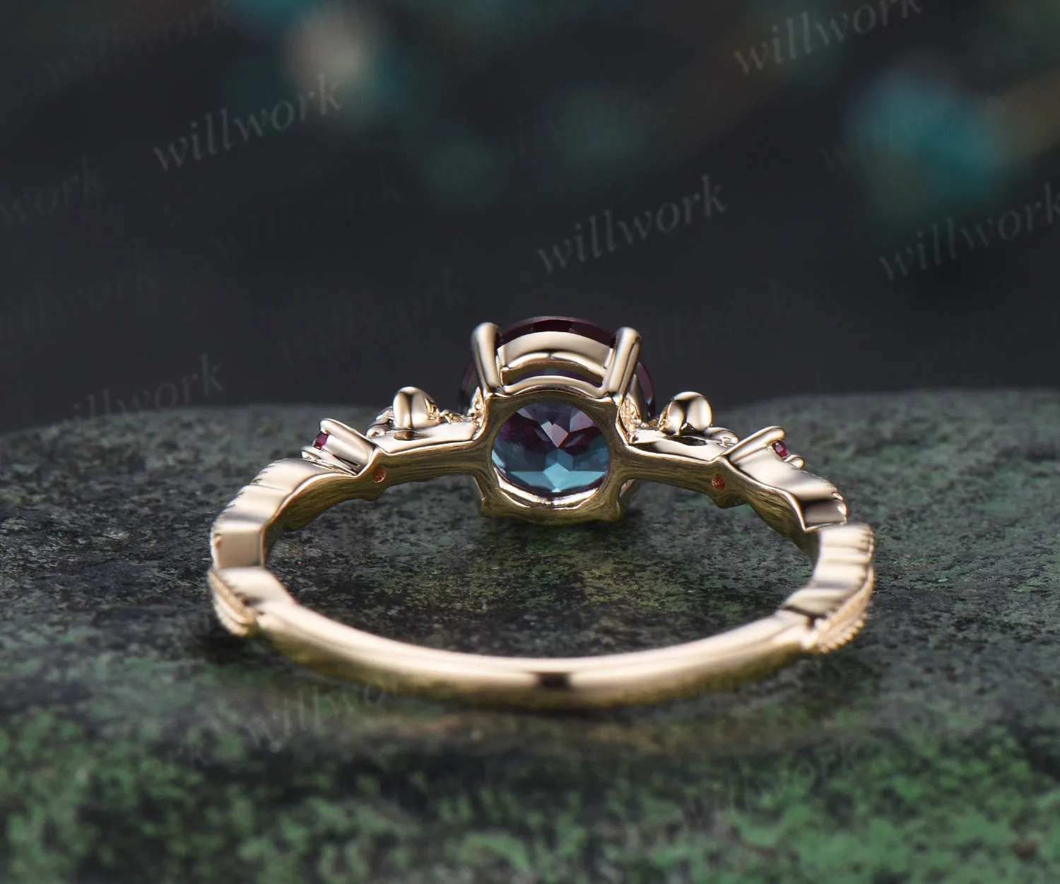 1ct round cut alexandrite ring vintage floral leaf engagement ring yellow gold ruby unique promise ring her sold by Willwork Jewelry product image thumbnail 5