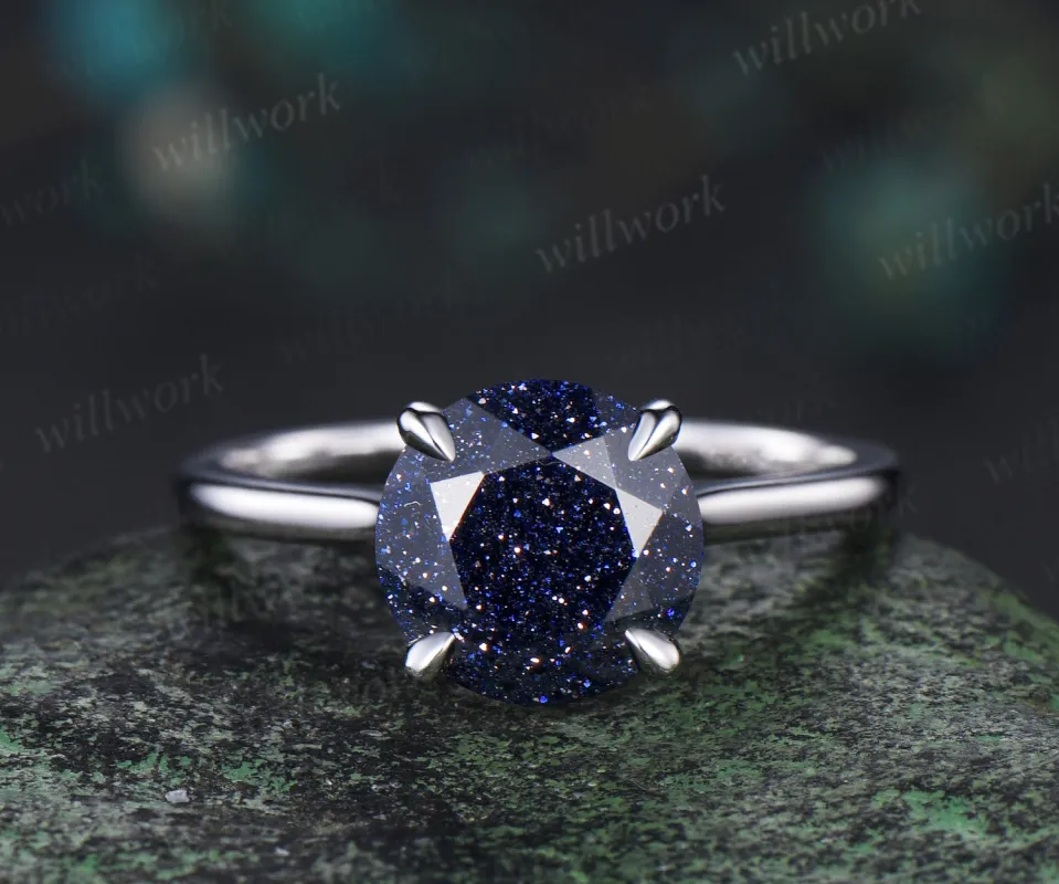 3ct round cut blue sandstone engagement ring hidden halo diamond wedding ring women white gold sold by Willwork Jewelry