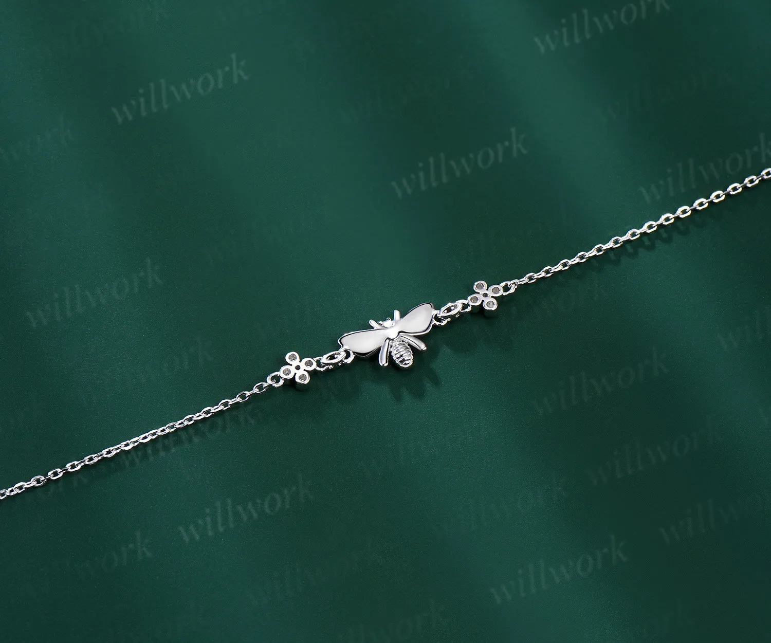 18k Solid white Gold Bee Bracelet Moissanite Flower Adjustable Stylish Bumblebee Bracelet Honey Bee Chain Bracelet Animal Bracelet Gift Women sold by Willwork Jewelry product image thumbnail 4