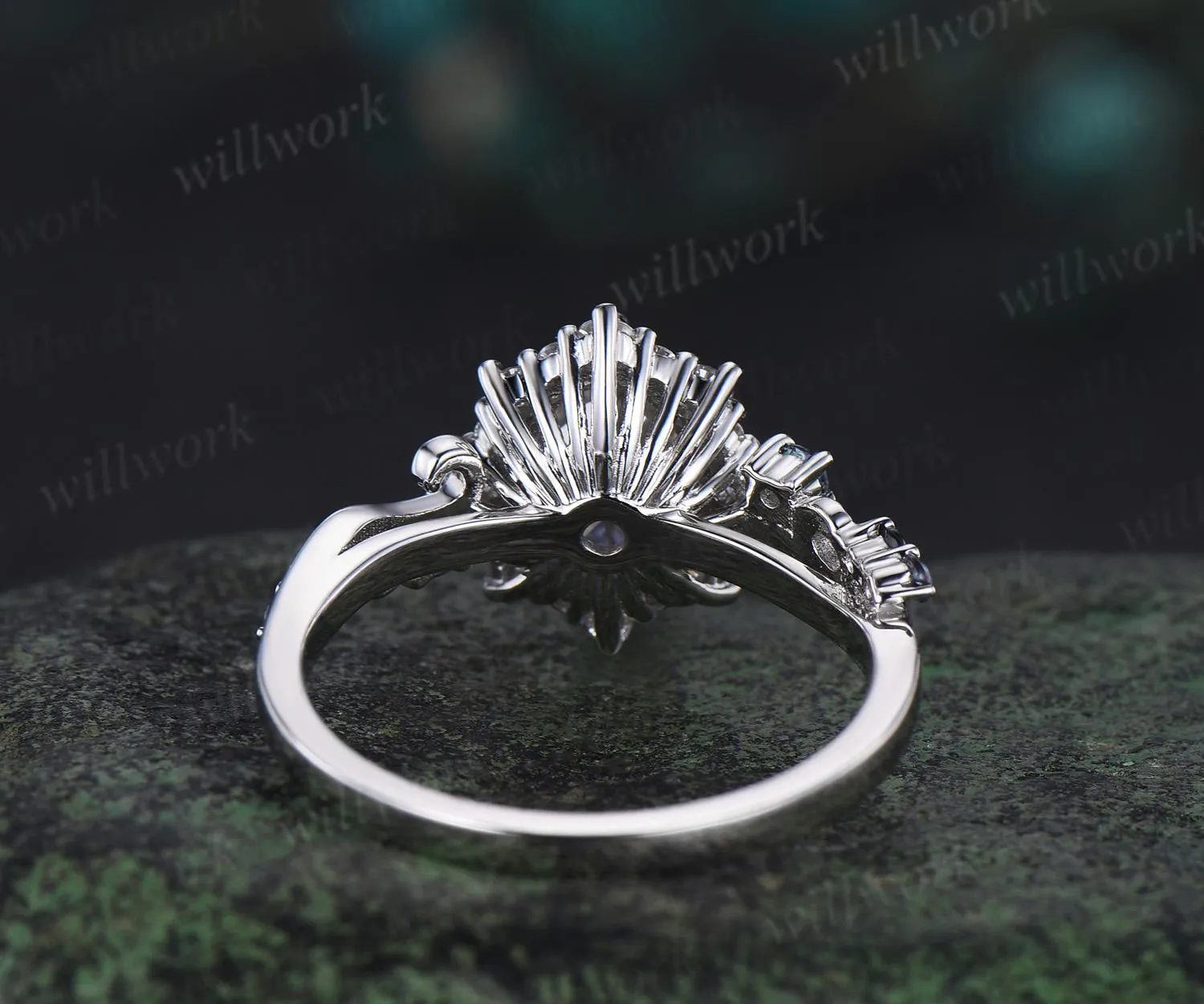 Oval cut alexandrite ring white gold halo snowdrift engagement ring diamond ring women unique promise wedding ring color change gemstone sold by Willwork Jewelry product image thumbnail 4