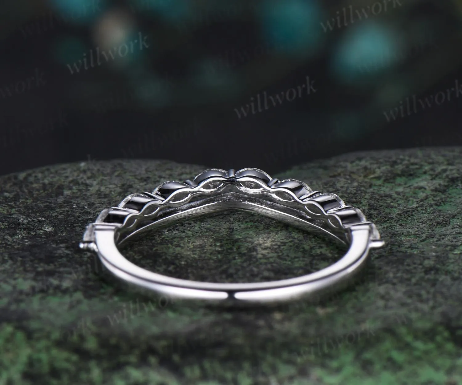 Curved marquise cut diamond wedding band solid 14k white gold stacking matching moissanite anniversary gift women sold by Willwork Jewelry product image thumbnail 5