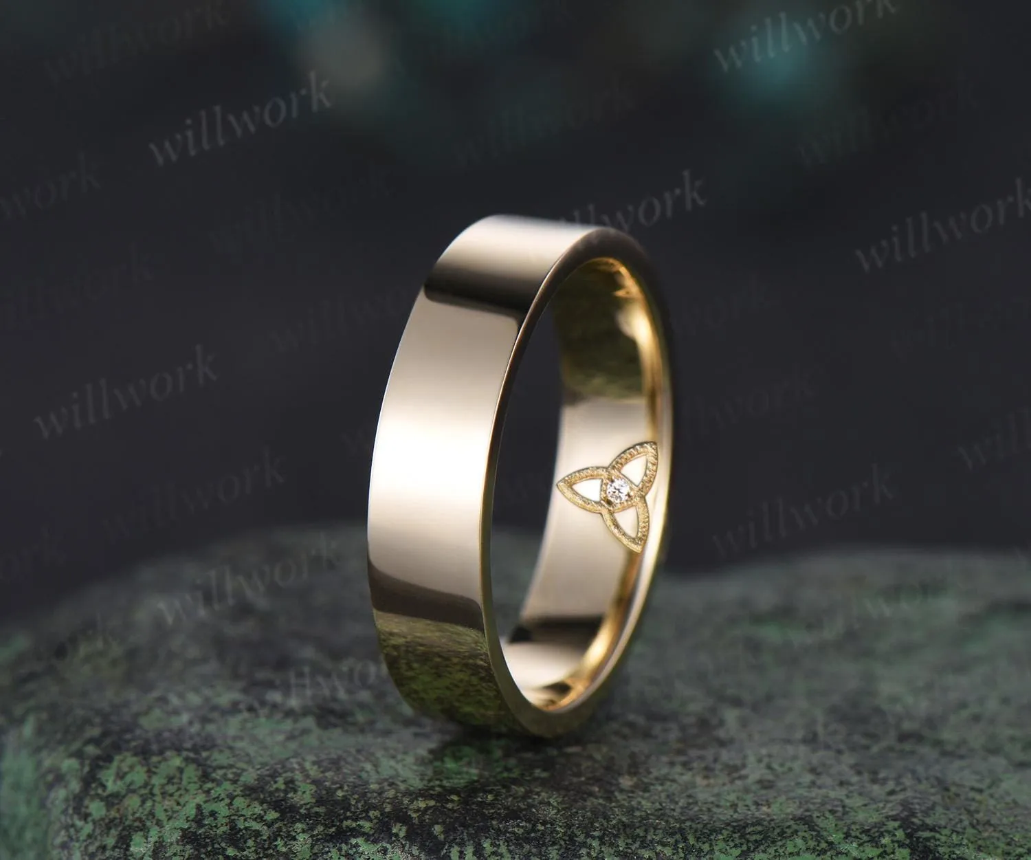 Celtic knot diamond mens wedding band solid 14 yellow gold Norse Viking Jewelry bridal anniversary ring gift for husband sold by Willwork Jewelry product image thumbnail 2