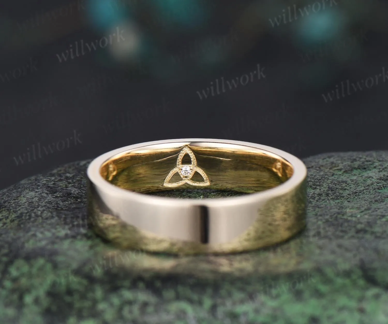 Celtic knot diamond mens wedding band solid 14 yellow gold Norse Viking Jewelry bridal anniversary ring gift for husband sold by Willwork Jewelry