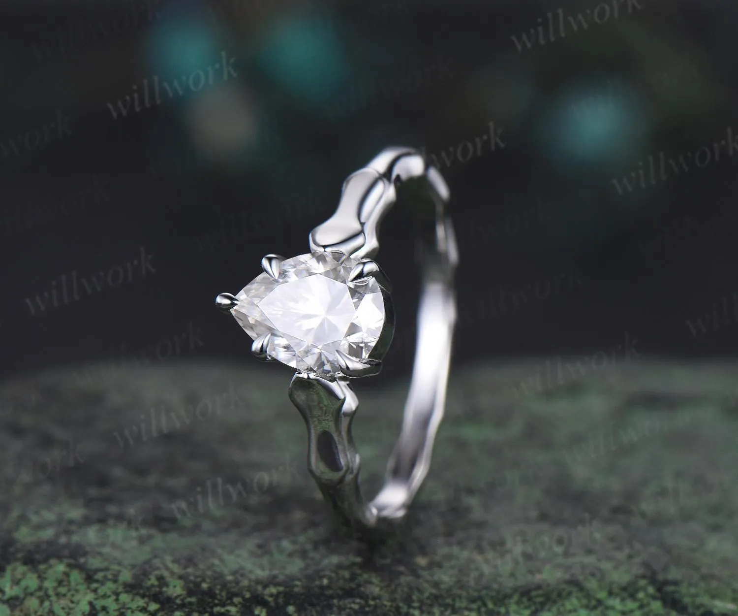 Pear shaped moissanite engagement ring 14k white gold vintage claw prong solitaire promise ring unique wedding ring women sold by Willwork Jewelry product image thumbnail 3
