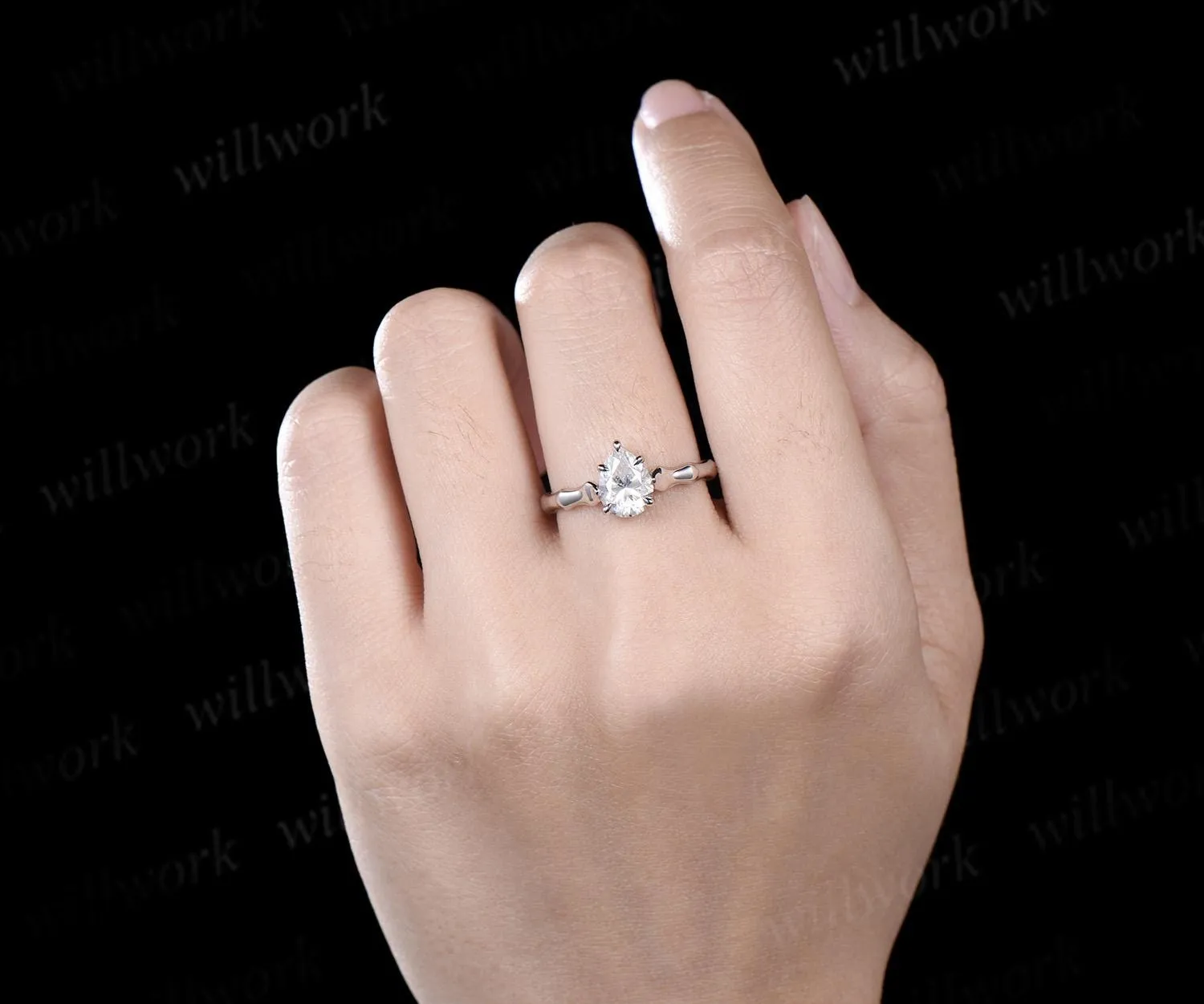 Pear shaped moissanite engagement ring 14k white gold vintage claw prong solitaire promise ring unique wedding ring women sold by Willwork Jewelry product image thumbnail 4