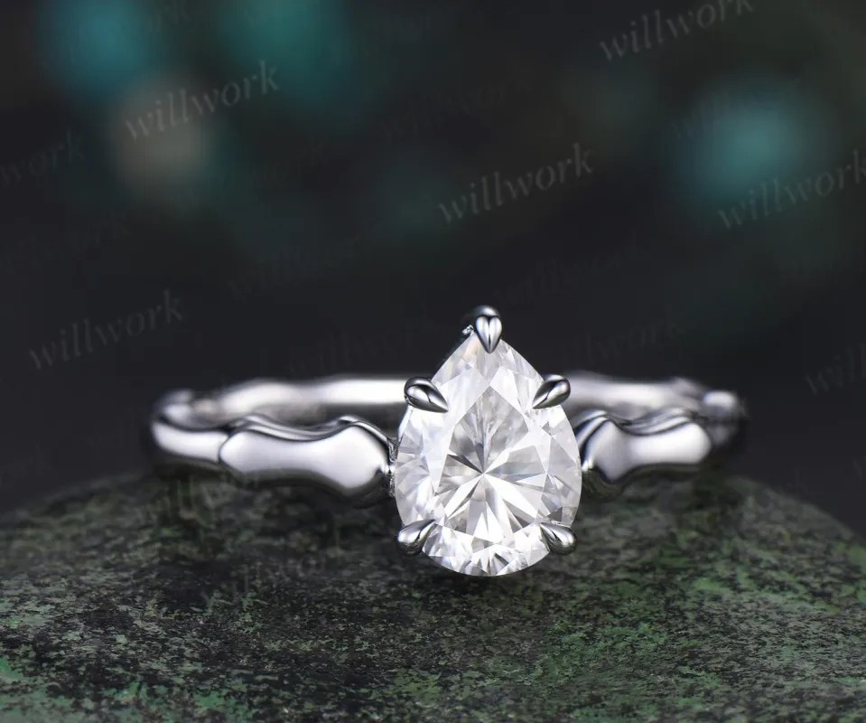 Pear shaped moissanite engagement ring 14k white gold vintage claw prong solitaire promise ring unique wedding ring women sold by Willwork Jewelry