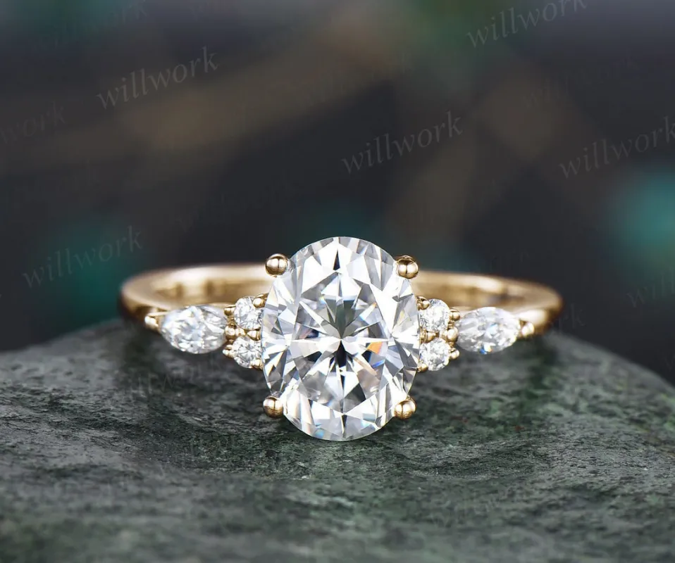 READY TO SHIP: Oval Moissanite Engagement Ring - 14k Yellow Gold - Ring Size: 7.25 US sold by Willwork Jewelry