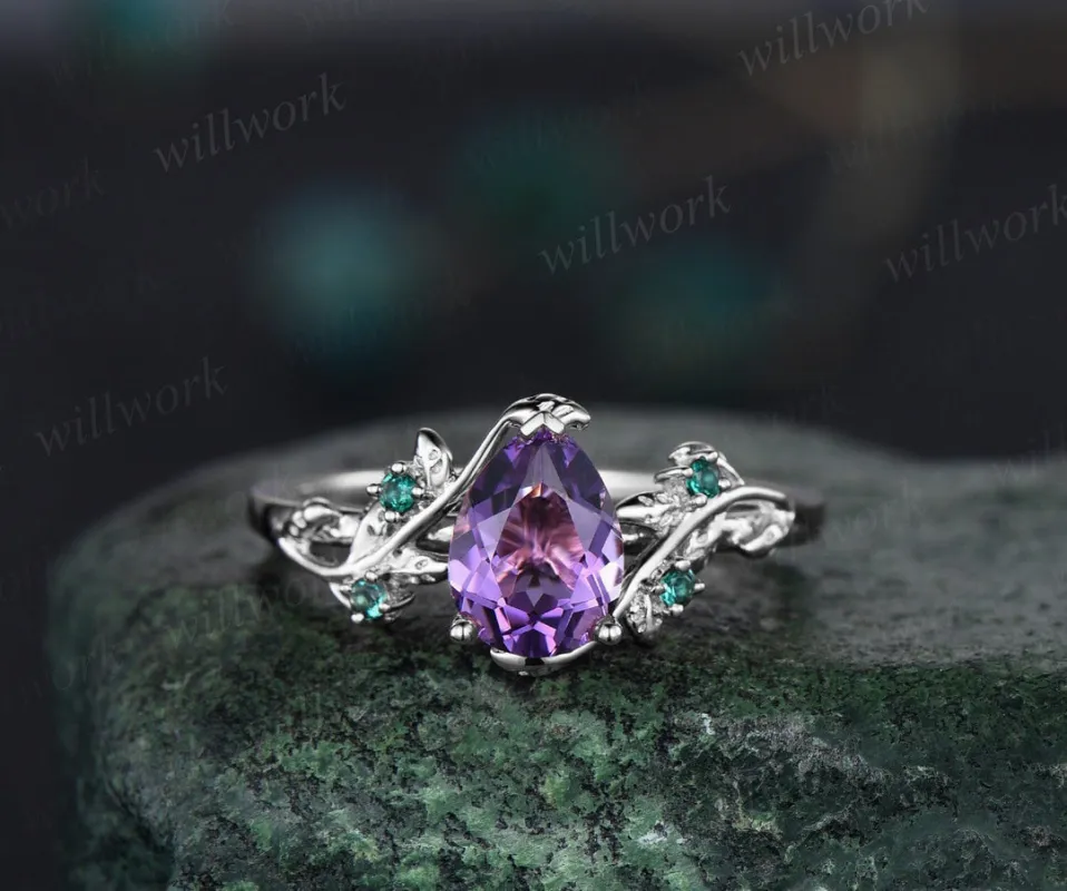 READY TO SHIP: Pear Amethyst Engagement Ring - 10K White Gold - Ring Size: 6.25 US sold by Willwork Jewelry