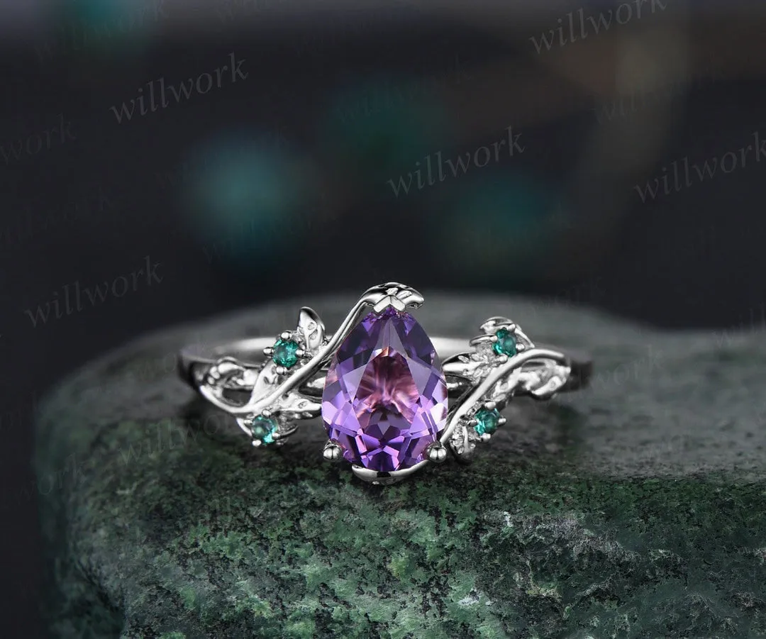 READY TO SHIP: Pear Amethyst Engagement Ring - 10K White Gold - Ring Size: 6.25 US sold by Willwork Jewelry