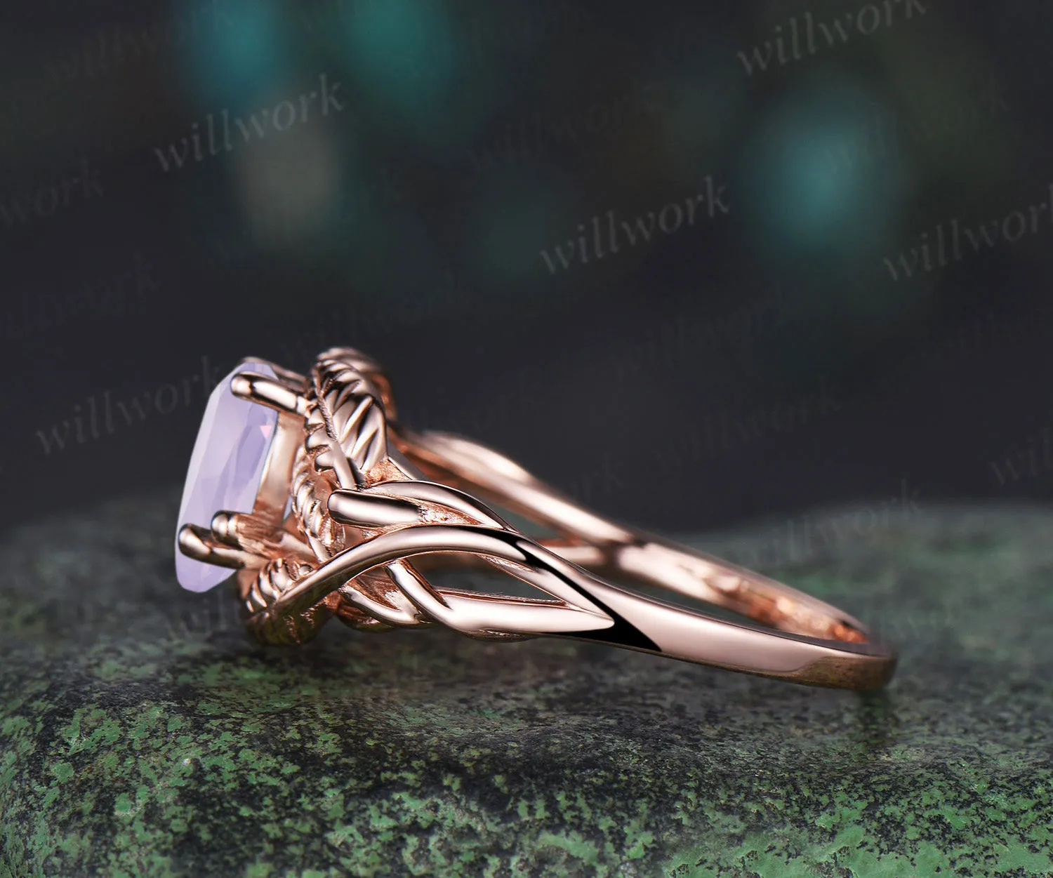Pear cut Lavender Amethyst wedding ring rose gold branch leaf Solitaire infinity engagement ring women Teardrop anniversary gift sold by Willwork Jewelry product image thumbnail 5