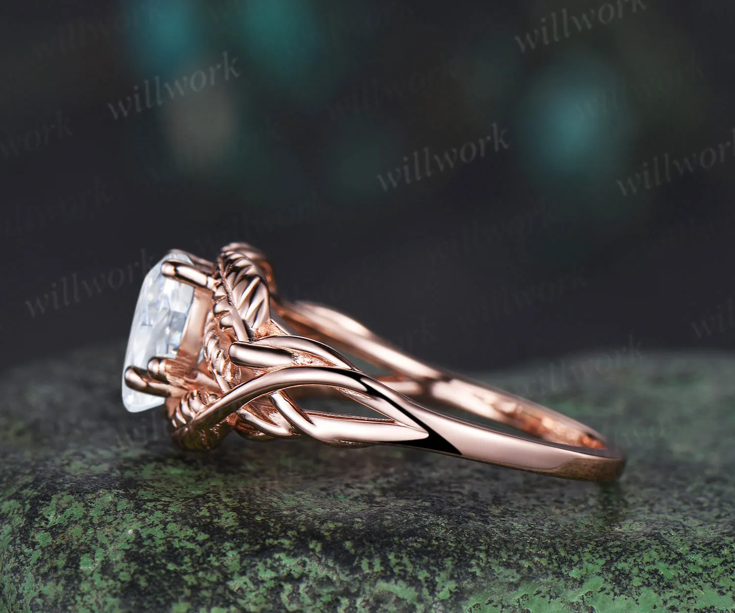 Pear cut moissanite wedding ring rose gold branch leaf Solitaire infinity engagement ring women Teardrop anniversary gift sold by Willwork Jewelry product image thumbnail 5