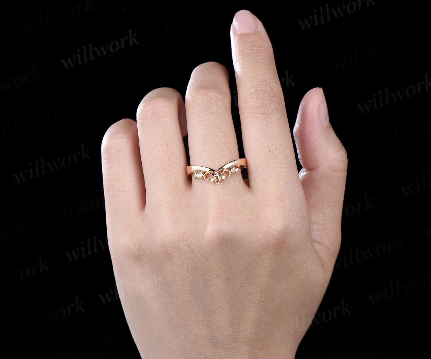 Celtic knot diamond wedding band 14k yellow gold moon bezel wedding ring mens stacking anniversary gift sold by Willwork Jewelry product image thumbnail 4