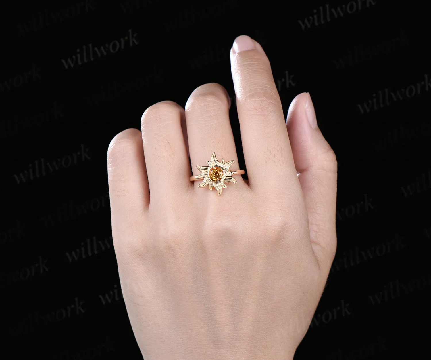Tangled Rapunzel Princess Sun Engagement Ring 14k yellow Gold Citrine Ring Sunflower Solitaire Wedding Promise Ring Gift For Her sold by Willwork Jewelry product image thumbnail 3
