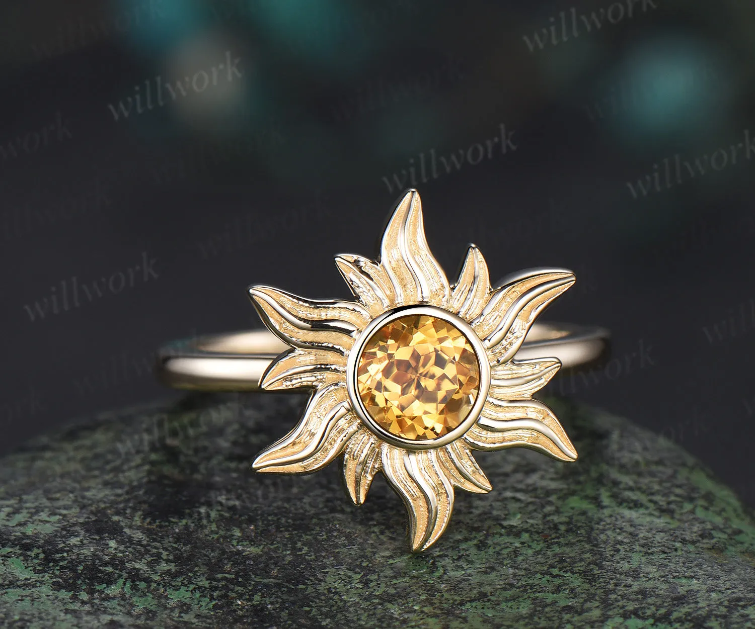 Tangled Rapunzel Princess Sun Engagement Ring 14k yellow Gold Citrine Ring Sunflower Solitaire Wedding Promise Ring Gift For Her sold by Willwork Jewelry product image thumbnail 2