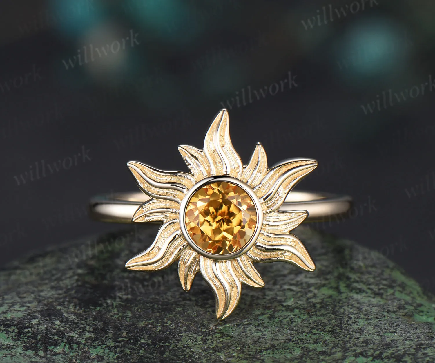 Tangled Rapunzel Princess Sun Engagement Ring 14k yellow Gold Citrine Ring Sunflower Solitaire Wedding Promise Ring Gift For Her sold by Willwork Jewelry