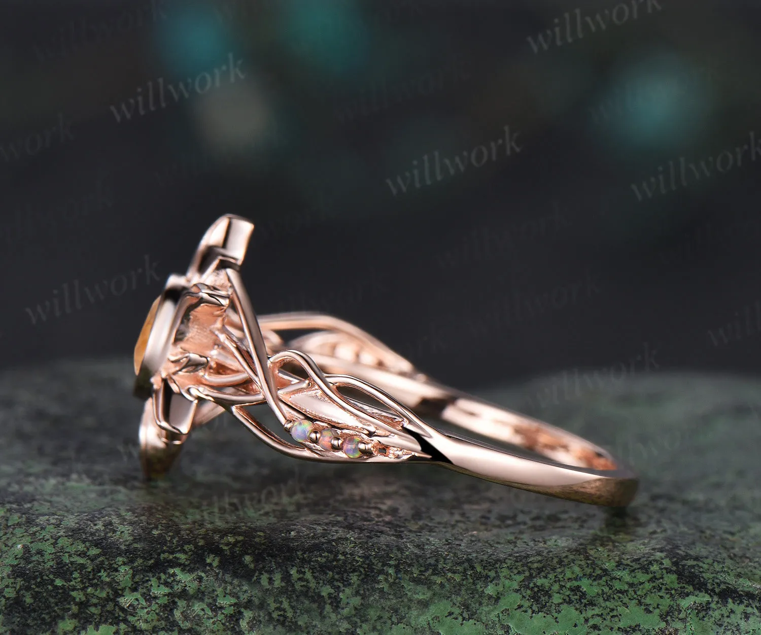 Rapunzel Ring Sun citrine Engagement Ring Tangled Sunflower Ring bezel 14k rose Gold Wedding Ring Birthday Gift For Her sold by Willwork Jewelry product image thumbnail 4