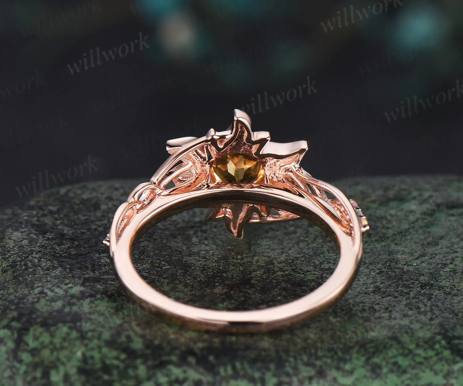 Rapunzel Ring Sun citrine Engagement Ring Tangled Sunflower Ring bezel 14k rose Gold Wedding Ring Birthday Gift For Her sold by Willwork Jewelry product image thumbnail 5