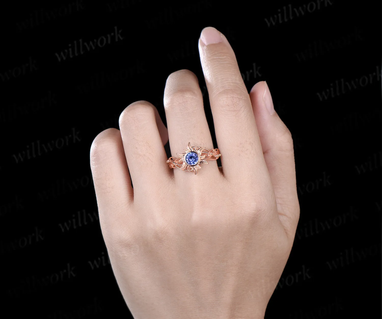 Rapunzel Ring Sun Tanzanite Engagement Ring Tangled Sunflower Ring 14k rose Gold Wedding Ring Birthday Gift For Her sold by Willwork Jewelry product image thumbnail 3