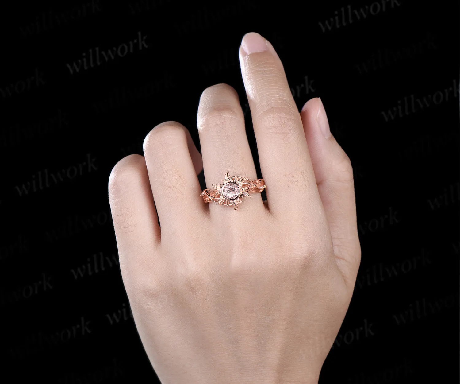 Rapunzel Ring Sun morganite Engagement Ring Tangled Sunflower Ring 14k rose Gold Wedding Ring Birthday Gift For Her sold by Willwork Jewelry product image thumbnail 3