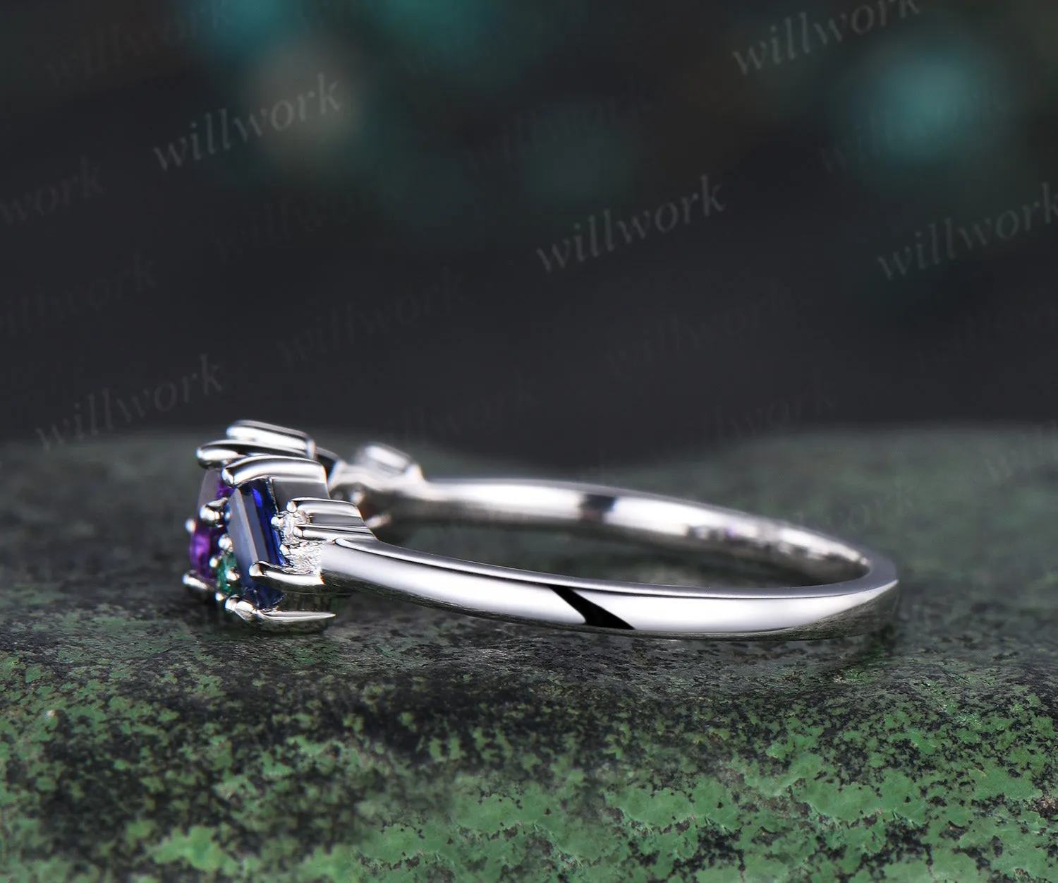 Unique pear amethyst ring white gold cluster Baguette cut sapphire ring women dainty Multi-Stone Ring opal wedding band gemstone anniversary ring gift sold by Willwork Jewelry product image thumbnail 5
