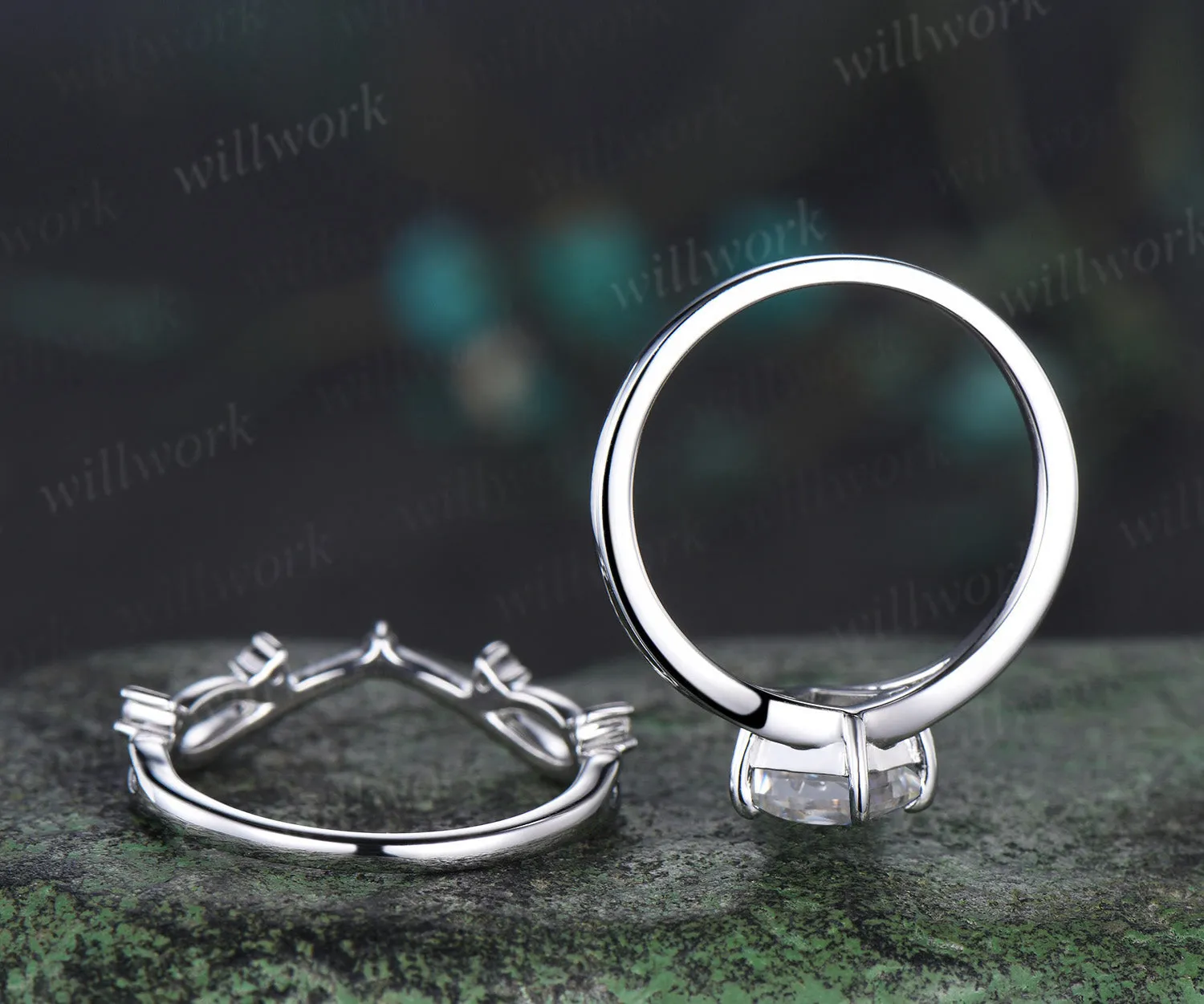 Kite cut moissanite promise ring set 14k white gold unique split shank engagement ring infinity wedding ring set women sold by Willwork Jewelry product image thumbnail 5