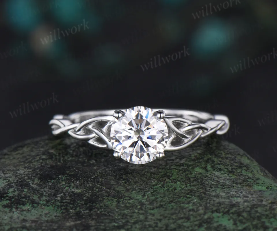 1ct round cut moissanite promise ring her Celtic knot Solitaire engagement ring women infinity solid 14k white gold gift sold by Willwork Jewelry