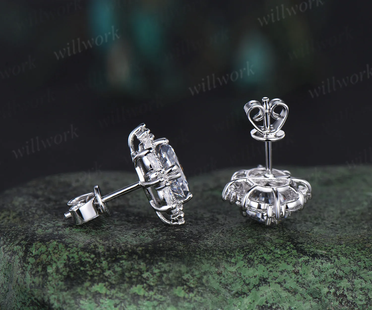 Oval cut gray moissanite earrings 14k white gold halo marquise diamond drop earrings women anniversary gift for wife sold by Willwork Jewelry product image thumbnail 5