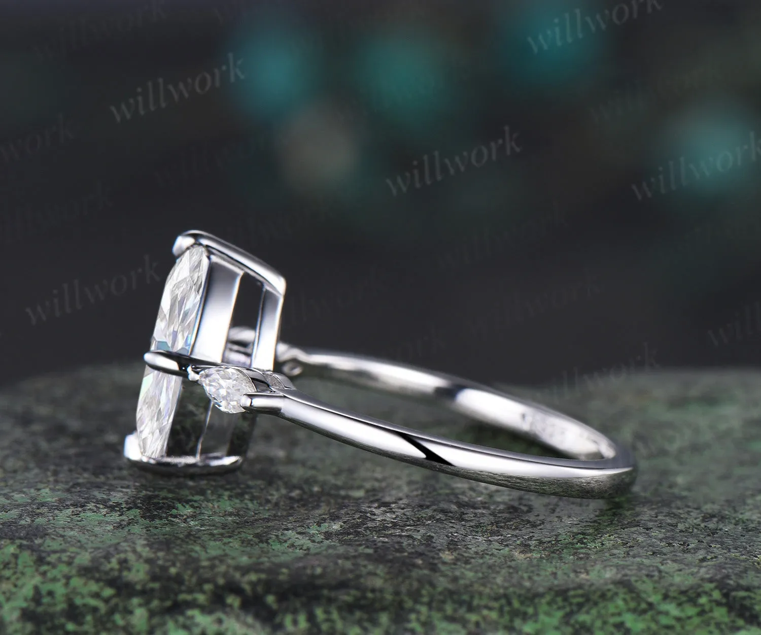 1ct Marquise cut moissanite engagement ring solid 14k white gold three stone diamond promise ring her Minimalist unique wedding ring women sold by Willwork Jewelry product image thumbnail 4