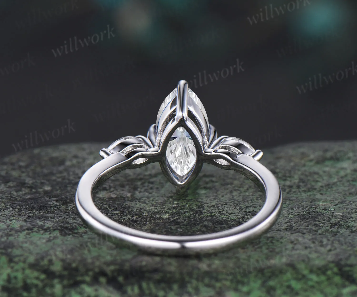 1ct Marquise cut moissanite engagement ring solid 14k white gold three stone diamond promise ring her Minimalist unique wedding ring women sold by Willwork Jewelry product image thumbnail 5