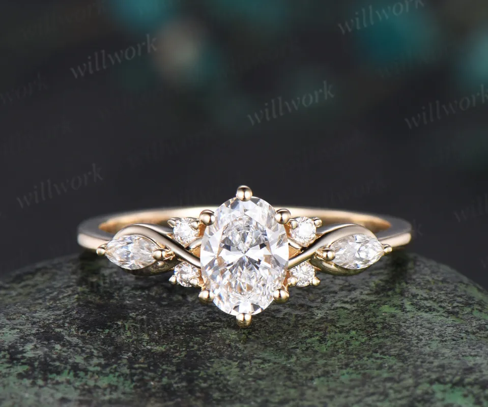 Oval IGI Lab Grown Diamond Engagement Ring Set yellow gold IGI Certificate Diamond Bridal Ring Set 6 prong Unique Alternative Diamond Ring sold by Willwork Jewelry