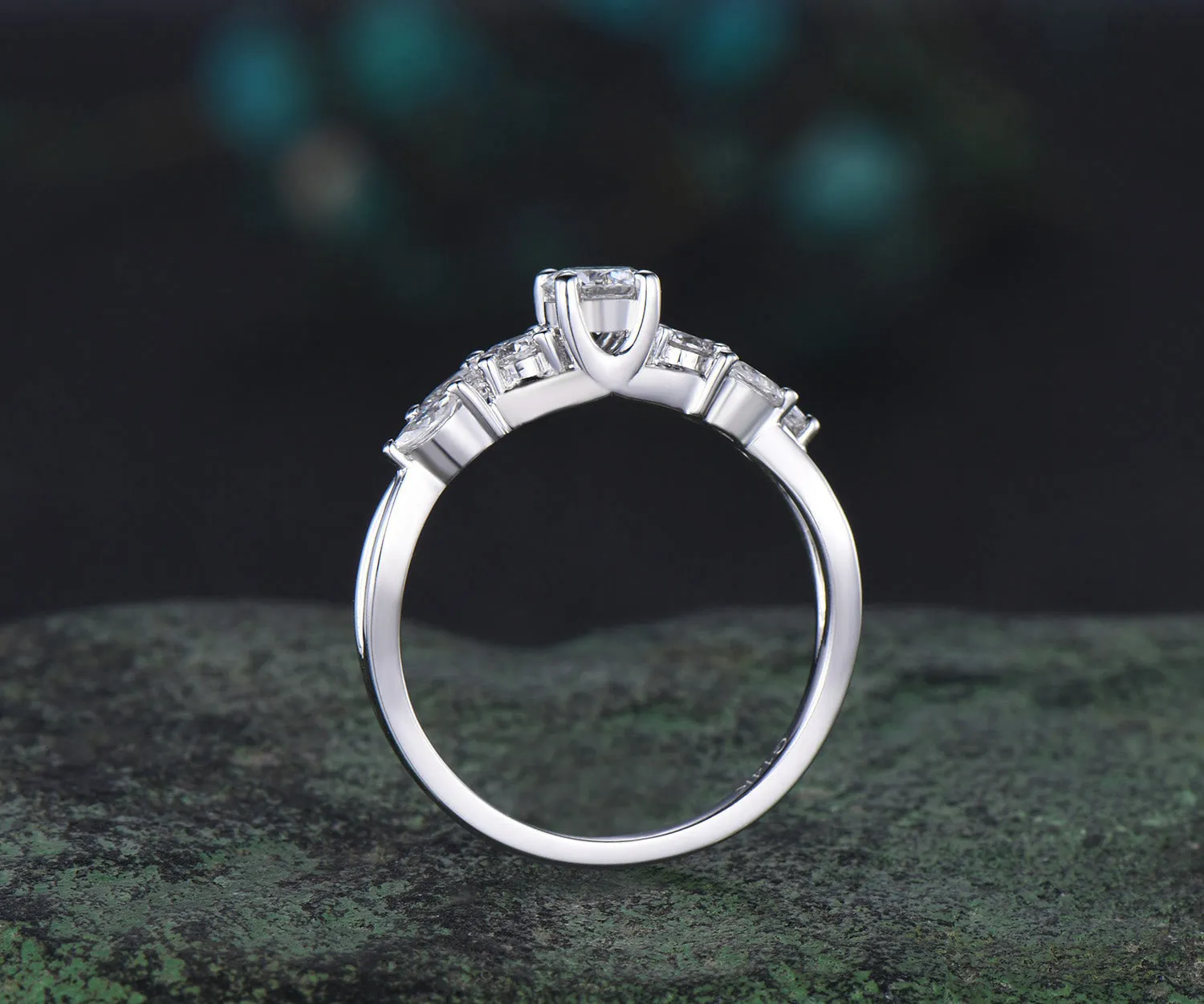 Unique 4mm Round Cut Moissanite Engagement Ring Art Deco Twisted Split Shank Ring 14k White Gold Seven Stone Bridal Ring Custom Gift For Women sold by Willwork Jewelry product image thumbnail 5