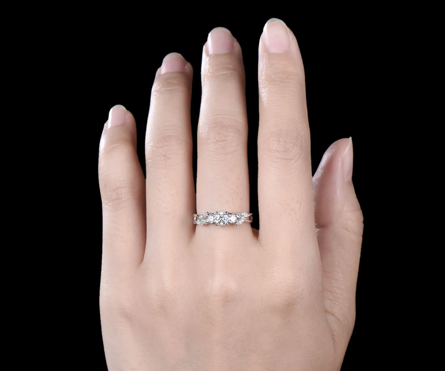 Unique 4mm Round Cut Moissanite Engagement Ring Art Deco Twisted Split Shank Ring 14k White Gold Seven Stone Bridal Ring Custom Gift For Women sold by Willwork Jewelry product image thumbnail 3