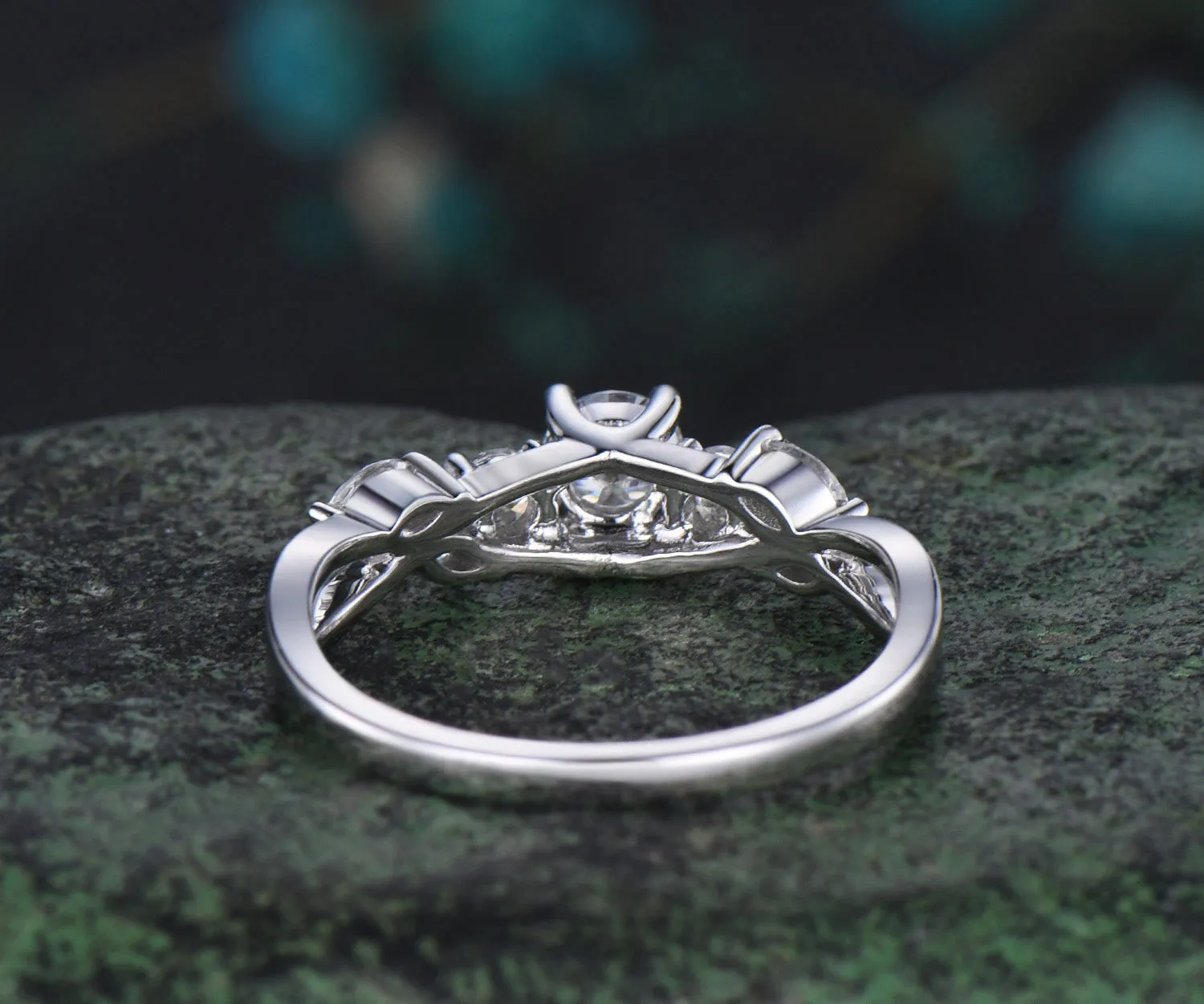 Unique 4mm Round Cut Moissanite Engagement Ring Art Deco Twisted Split Shank Ring 14k White Gold Seven Stone Bridal Ring Custom Gift For Women sold by Willwork Jewelry product image thumbnail 4