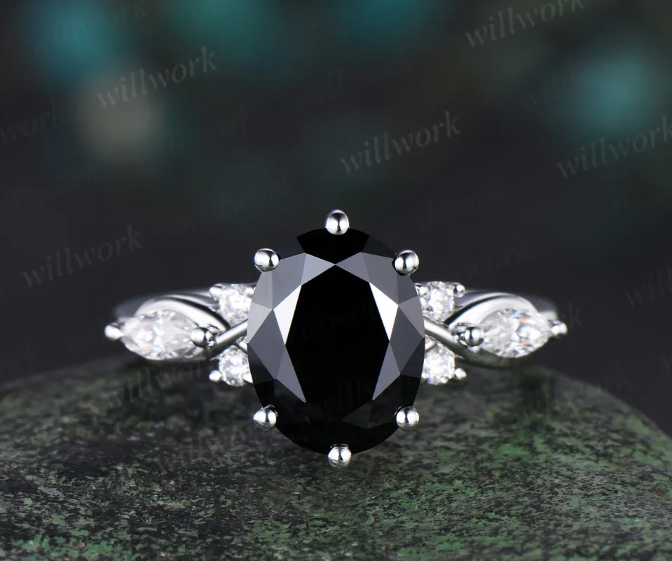 2CT Oval Cut Black Moissanite Ring Vintage Moissanite engagement ring Flawless moissanite ring for women marquise diamond anniversary ring sold by Willwork Jewelry