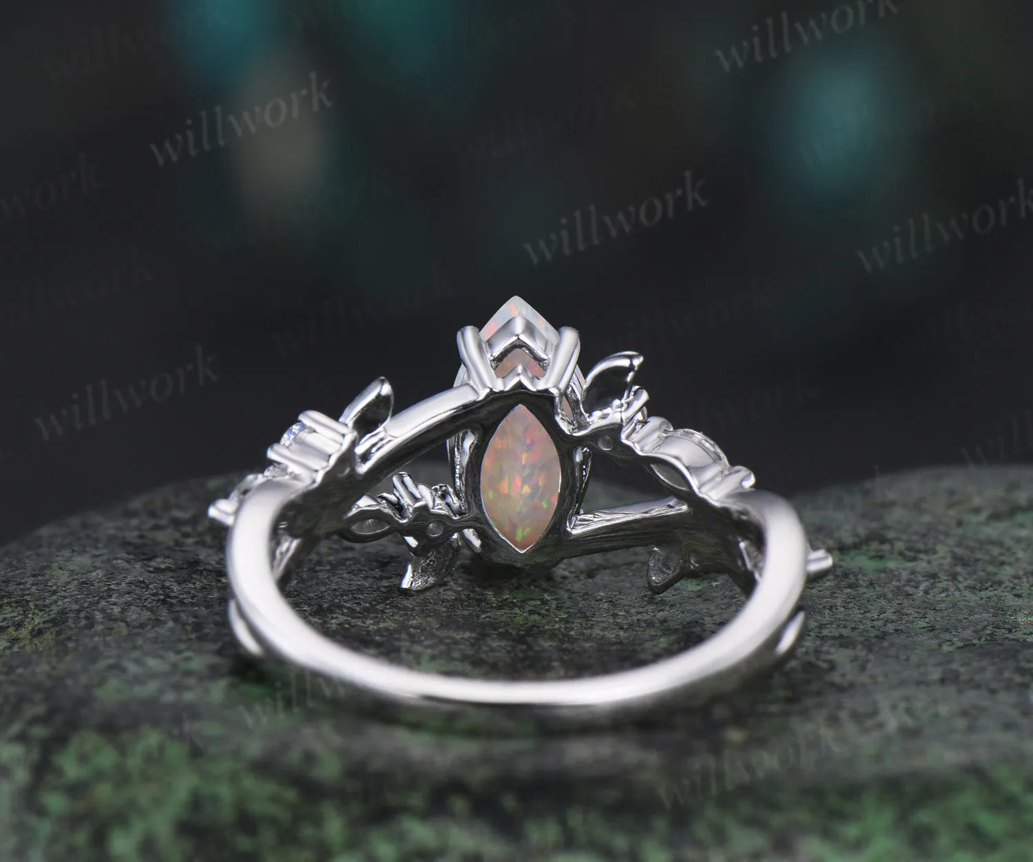 1ct marquise opal engagement ring 14k white gold infinity leaf moonstone ring vintage diamond promise wedding ring women sold by Willwork Jewelry product image thumbnail 5