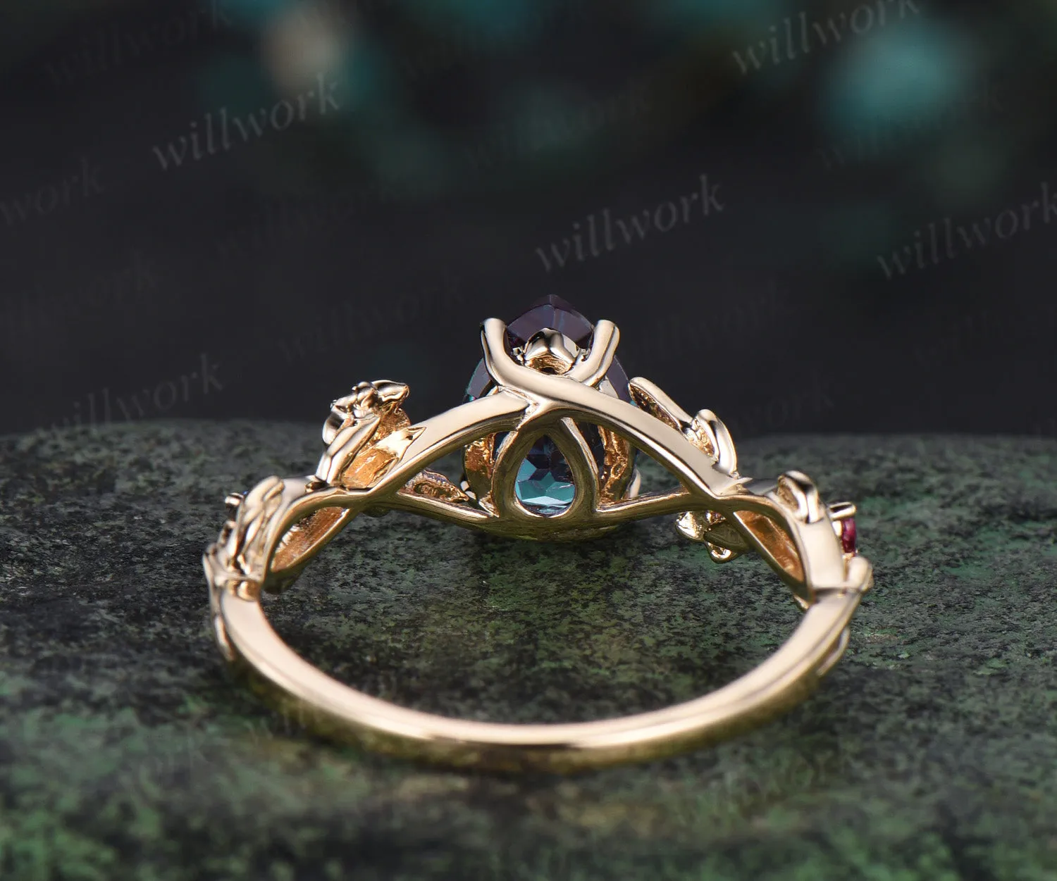 Pear alexandrite ring yellow gold amethyst ruby sapphire infinity leaf floral engagement ring antique wedding ring sold by Willwork Jewelry product image thumbnail 5