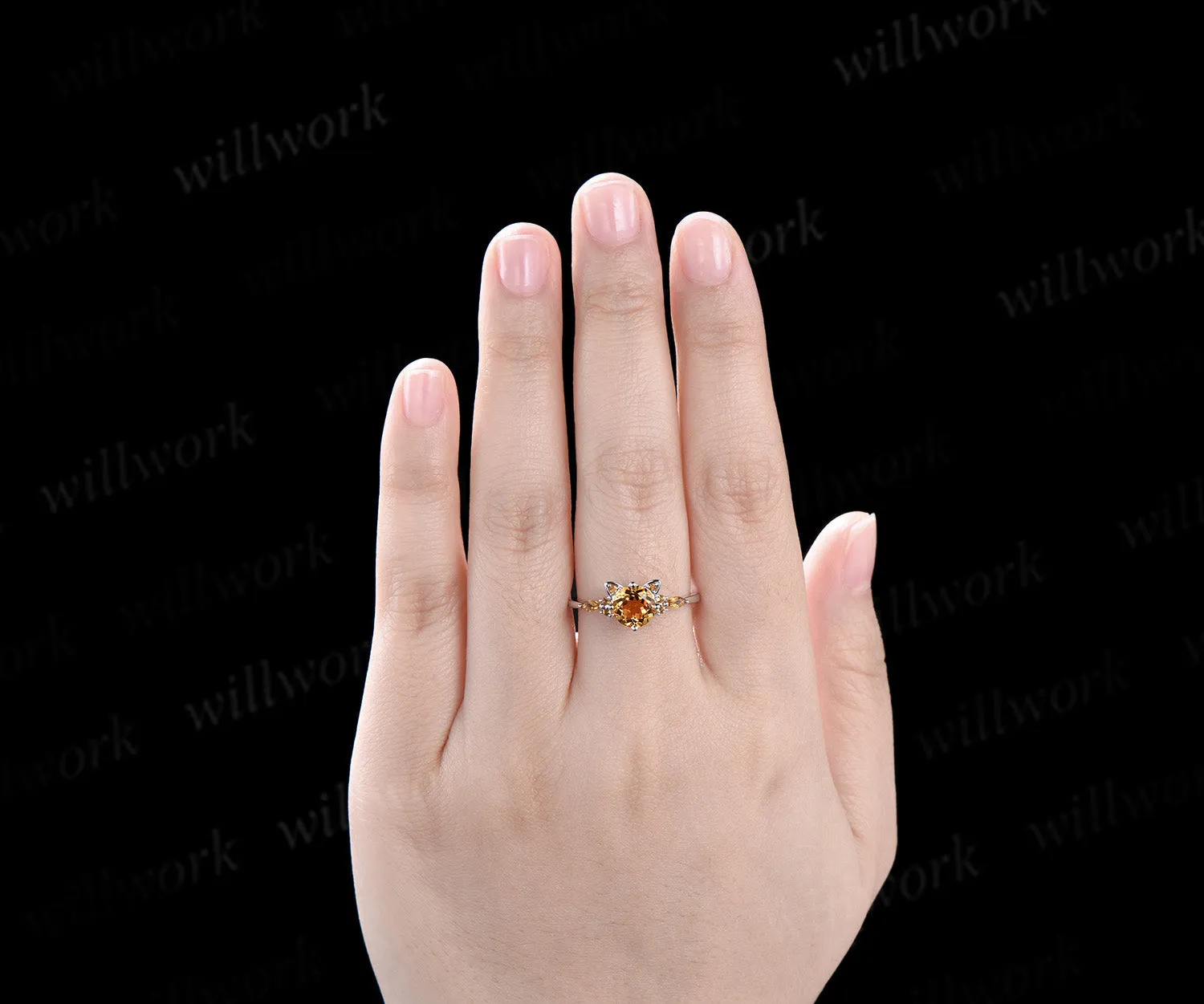 Round yellow citrine Cat Engagement Ring 14K white Gold Animal Cat Shaped Wedding Promise Ring Peekaboo Kitten Unique Gifts for Cat Lover sold by Willwork Jewelry product image thumbnail 3