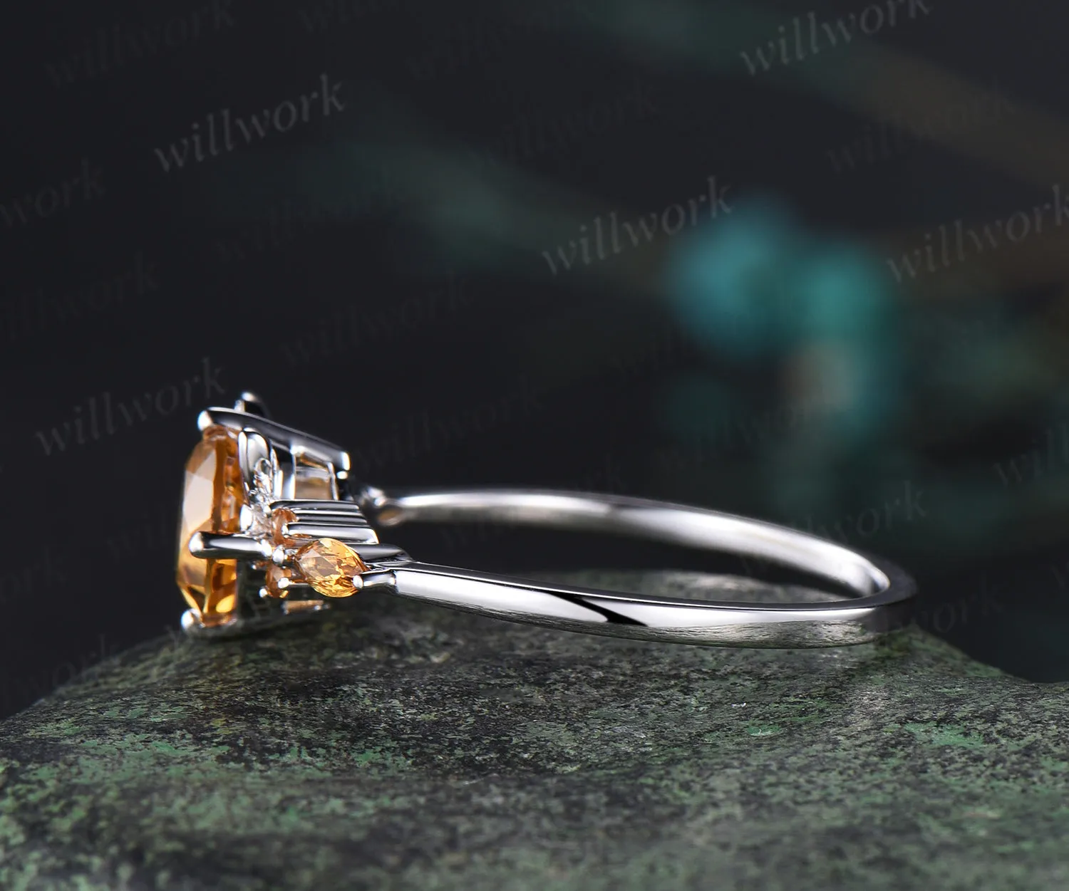 Round yellow citrine Cat Engagement Ring 14K white Gold Animal Cat Shaped Wedding Promise Ring Peekaboo Kitten Unique Gifts for Cat Lover sold by Willwork Jewelry product image thumbnail 4