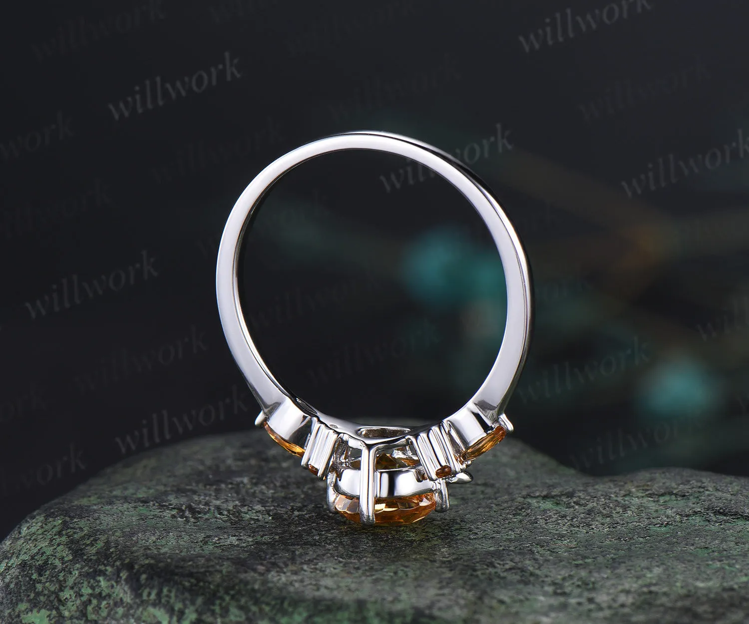 Round yellow citrine Cat Engagement Ring 14K white Gold Animal Cat Shaped Wedding Promise Ring Peekaboo Kitten Unique Gifts for Cat Lover sold by Willwork Jewelry product image thumbnail 5