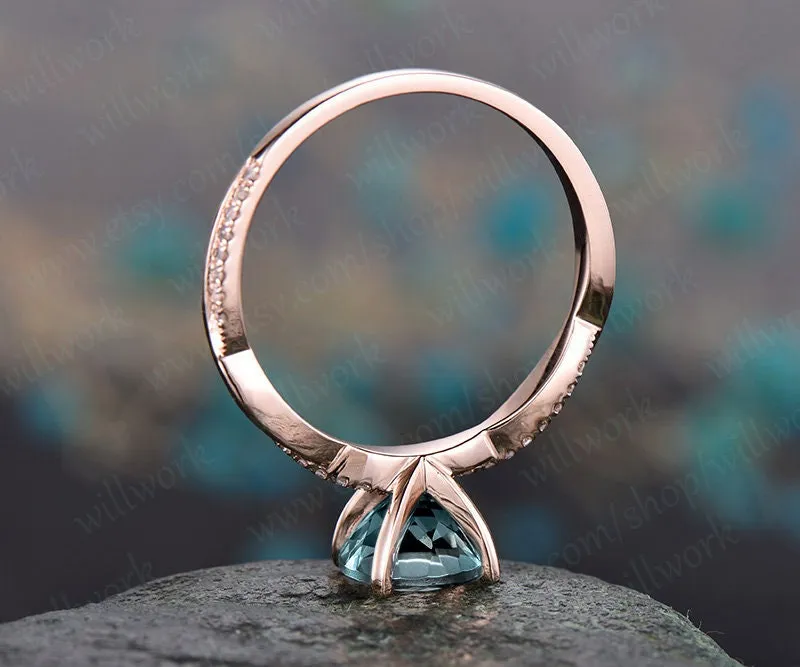 7mm round cut Alexandrite engagement ring solid 14k rose gold twisted real diamond ring Alexandrite ring vintage bridal wedding promise ring sold by Willwork Jewelry product image thumbnail 4