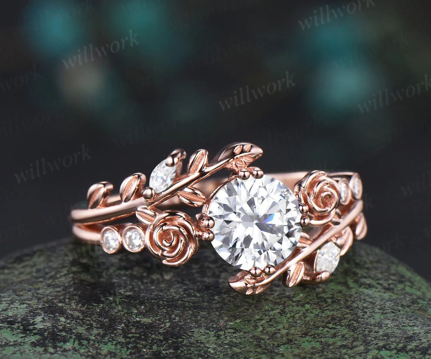 1ct round cut moissanite engagement ring floral leaf diamond ring women rose gold nature inspired promise ring her gift sold by Willwork Jewelry product image thumbnail 2