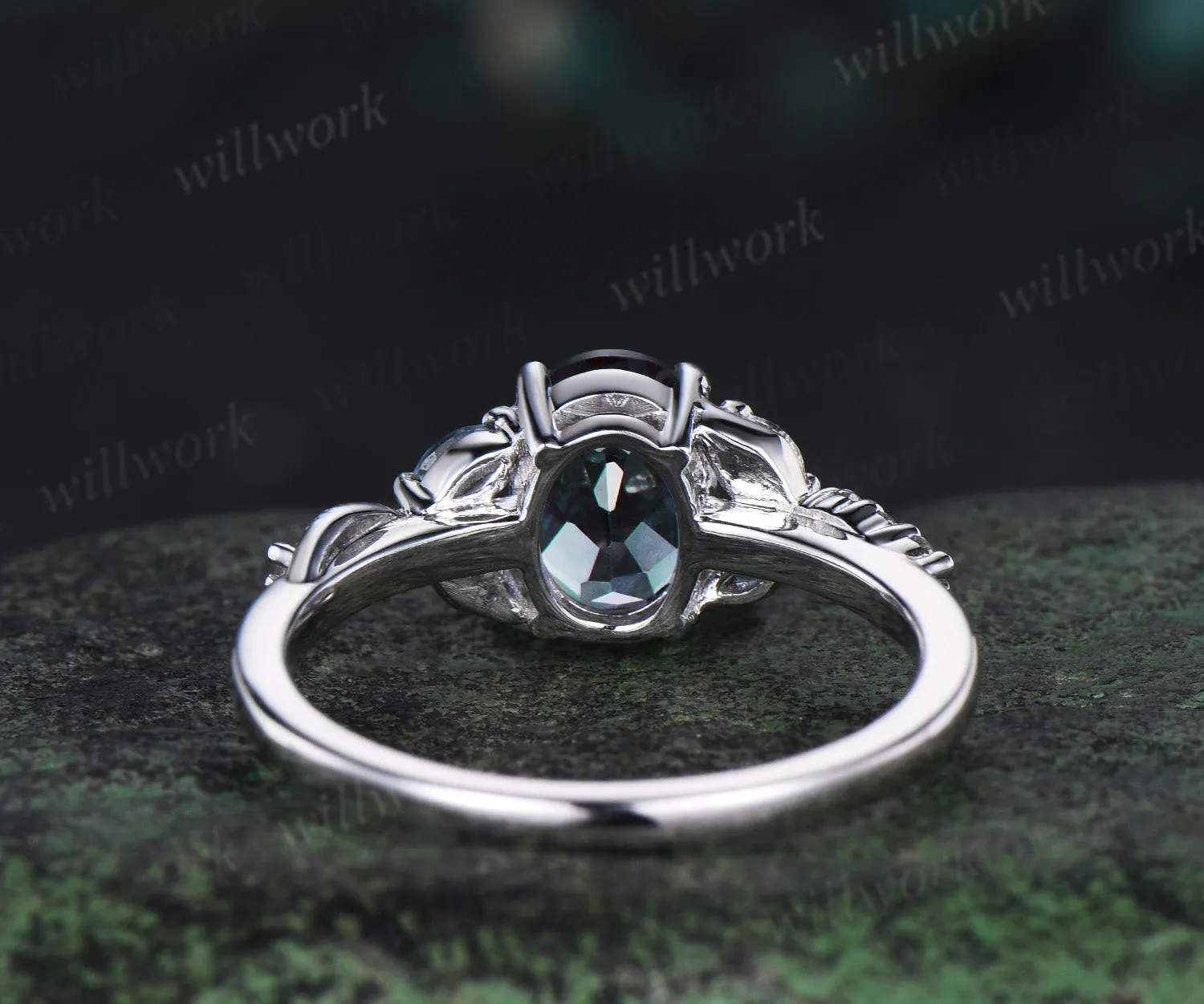 Oval Alexandrite Wedding Ring Double Snake Engagement Ring white gold Cluster Diamond topaz Wedding Ring Unique Serpent Ring Proposal Gift for Her sold by Willwork Jewelry product image thumbnail 5