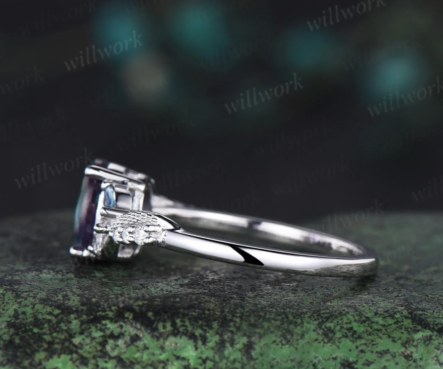 Oval Alexandrite Wedding Ring Double Snake Engagement Ring white gold Cluster Diamond topaz Wedding Ring Unique Serpent Ring Proposal Gift for Her sold by Willwork Jewelry product image thumbnail 4