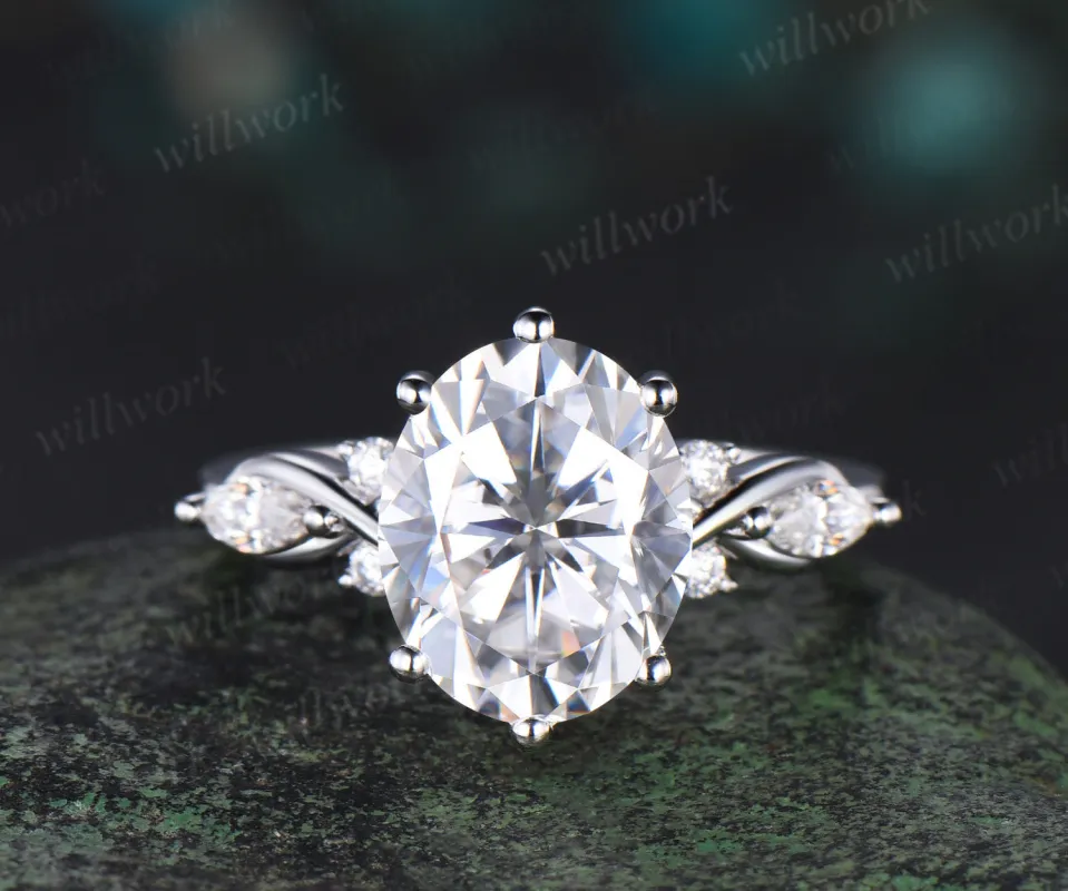 3ct oval cut moissanite engagement ring solid 14k white gold 6 prong retro diamond wedding ring women sold by Willwork Jewelry