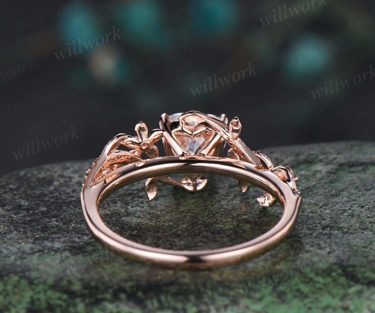 1ct Heart shaped moissanite ring vintage rose gold floral leaf engagement ring half eternity vine diamond promise wedding ring women sold by Willwork Jewelry product image thumbnail 5