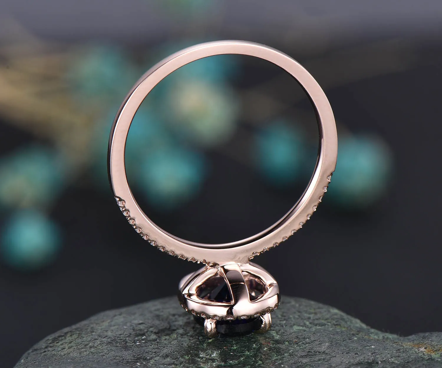 7x9mm oval blue sapphire engagement ring 14k rose gold real diamond ring Lab sapphire ring September birthstoner ring anniversary gift sold by Willwork Jewelry product image thumbnail 4