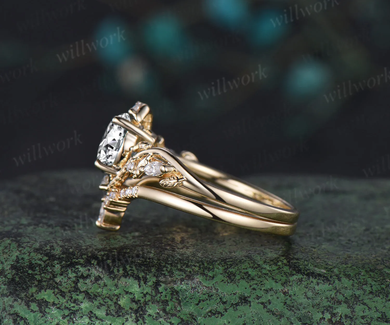 Round cut IGI Lab grown diamond engagement ring solid 14k 18k yellow gold Snake unique wedding promise ring set women sold by Willwork Jewelry product image thumbnail 5