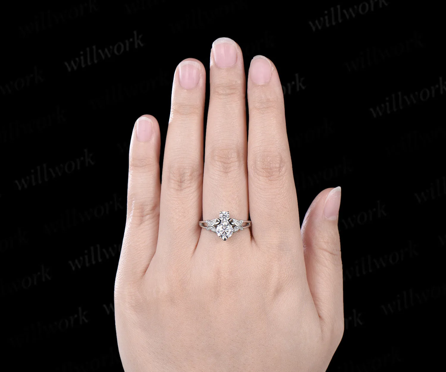 Round cut moissanite Engagement Ring solid 14k white gold honeybee butterfly wedding ring women split shank bee promise ring her sold by Willwork Jewelry product image thumbnail 3